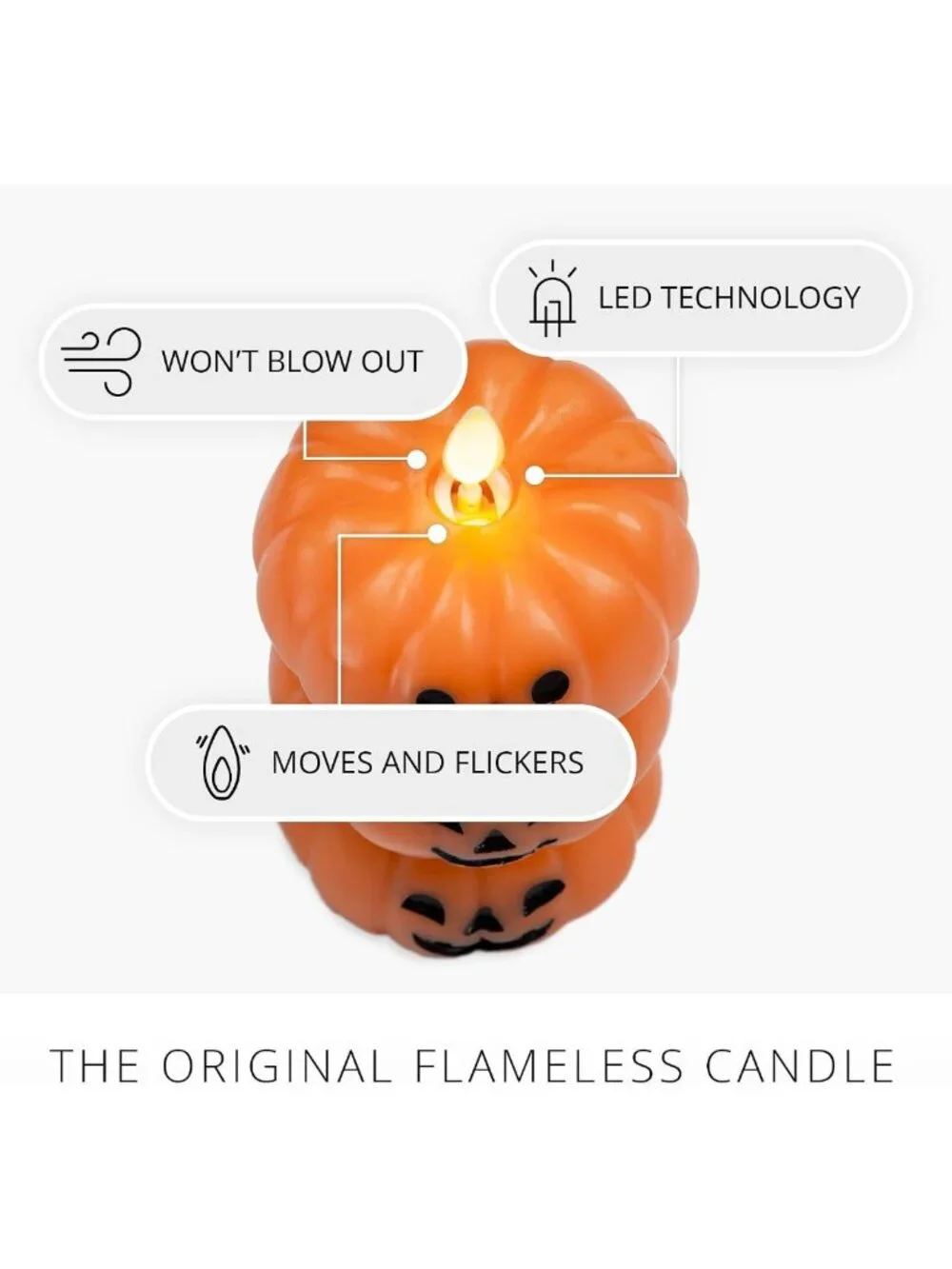 Flameless Jack-o-Lantern Pumpkins Candle - Real Wax, Moving Flame, LED Decor